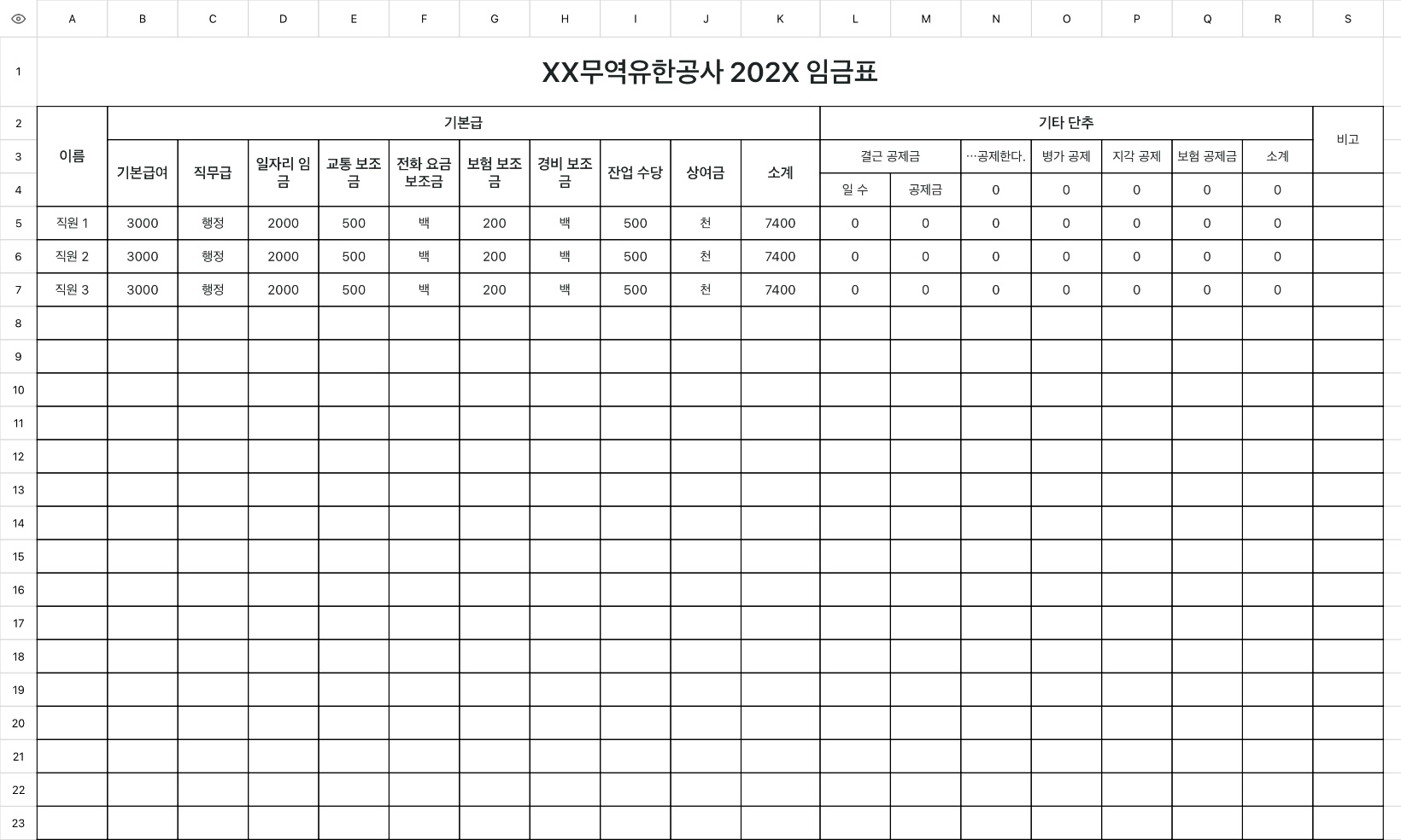 무역회사 임금표